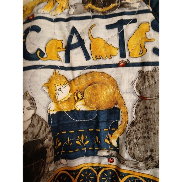 Womens S-M Cats Tapestry Quilted Longsle Jacket/Cat Button VIBRANT COLORS - Picture 12 of 16